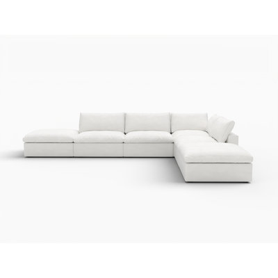 Canapé modulaire sans accoudoirs en mélange de lin 160 po avec repose-pieds et rangement Gracie Mills