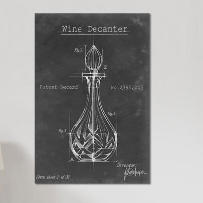 «Barware Blueprint VIII», impression sur toile, H 26 po x l 18 po x P 1,5 po, Toile tendue, Pas de tapis