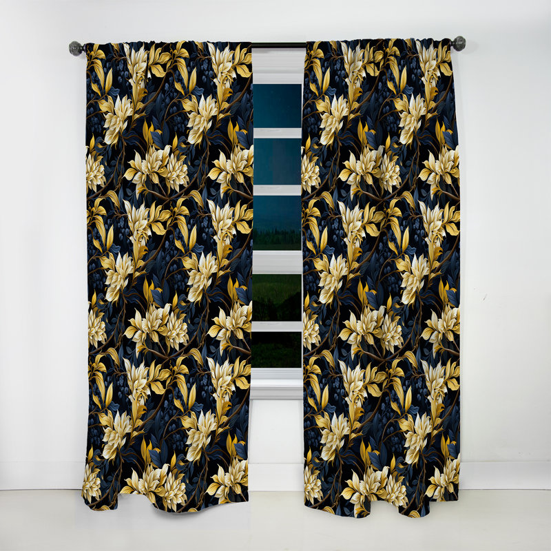 Motif de plantes tropicales jaunes et bleues II - rideau en velours tropical - obscurcissant - 1 panneau, L 52 po x L 90 po
