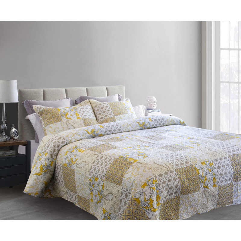 Ensemble de couvre-lit blanc en microfibre matelassée, Courtepointe double + 2 taies décoratives standar