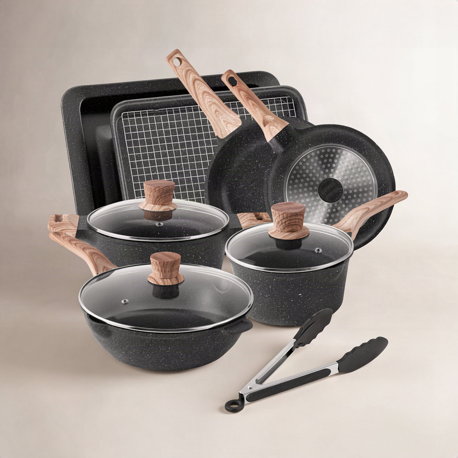 Caannasweis Non-Stick Cookware Set, Black