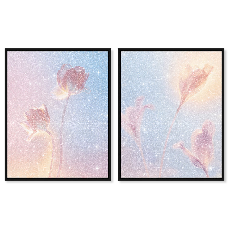 Iridescent Spring Set Floral & Botanical Canvas Print by Oliver Gal, Black Frame, 16 x 20, 17"H x 21"W, Black Floater Frame