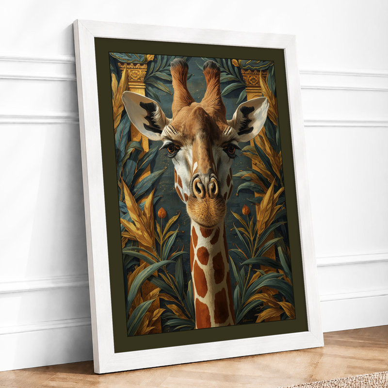 Giraffe With Golden Blooms Botanical - Print, A3 - 42.0 x 29.7 cm, White