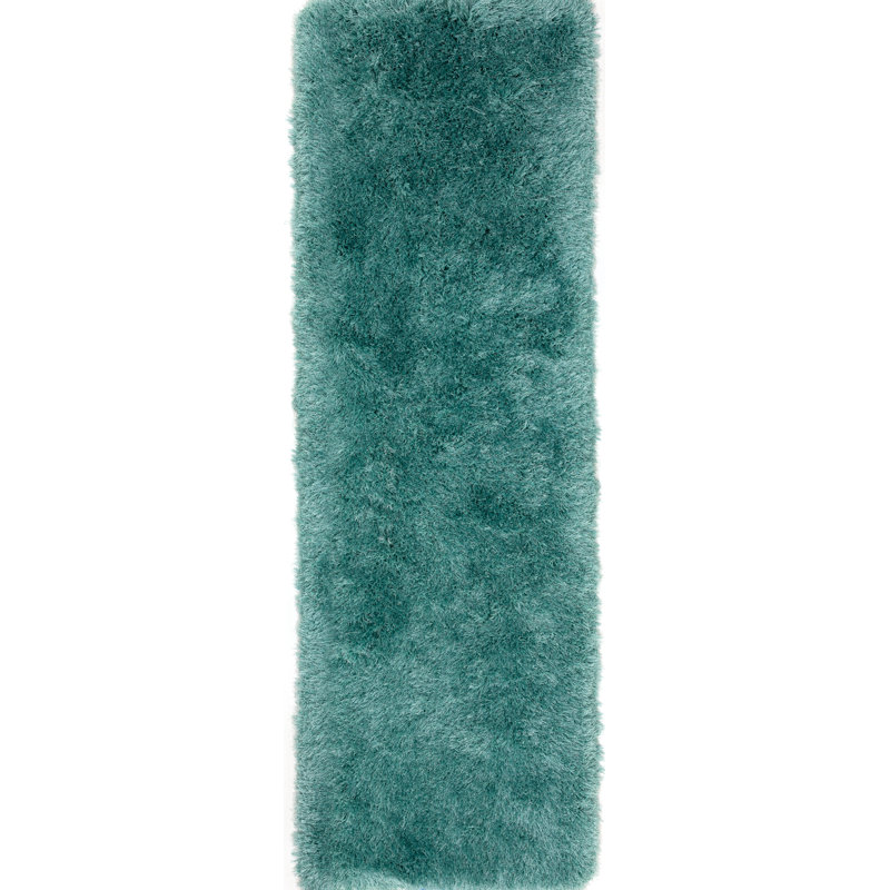 Tapis vert touffeté à la main Petrey, Tapis de couloir 2 pi 3 po x 7 pi 6 po
