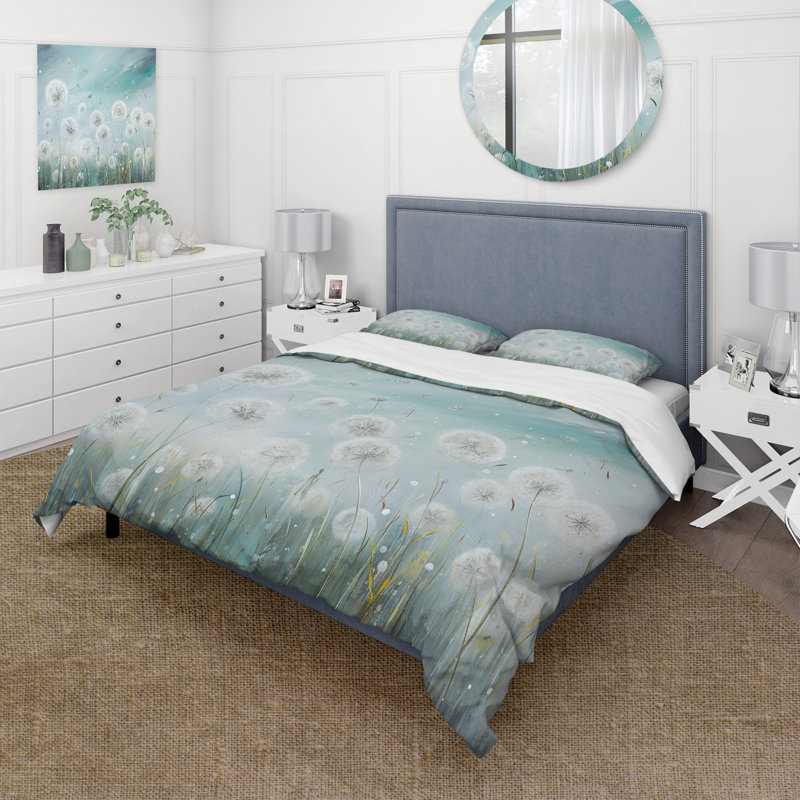 Dandelion Field Breeze III - Flower Field Duvet Cover Set, King Duvet Cover + 2 King Shams