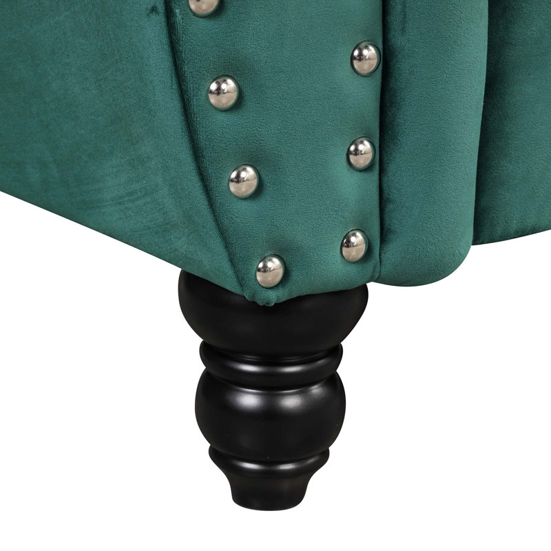 Causeuse avec accoudoirs roulés Hanschen, Polyester vert, H 31,5 po x l 82,5 po x P 36 po
