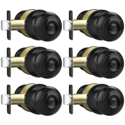 Privacy Door Knob, Matte Black Door Knobs Interior Keyless Locks Set(6 Pack), Bedroom Bathroom Door Knob With Lock, Reversible For Left/Right Door Handle