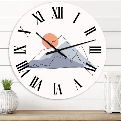 Abstrait paysage de montagne avec lune rouge - horloge murale moderne