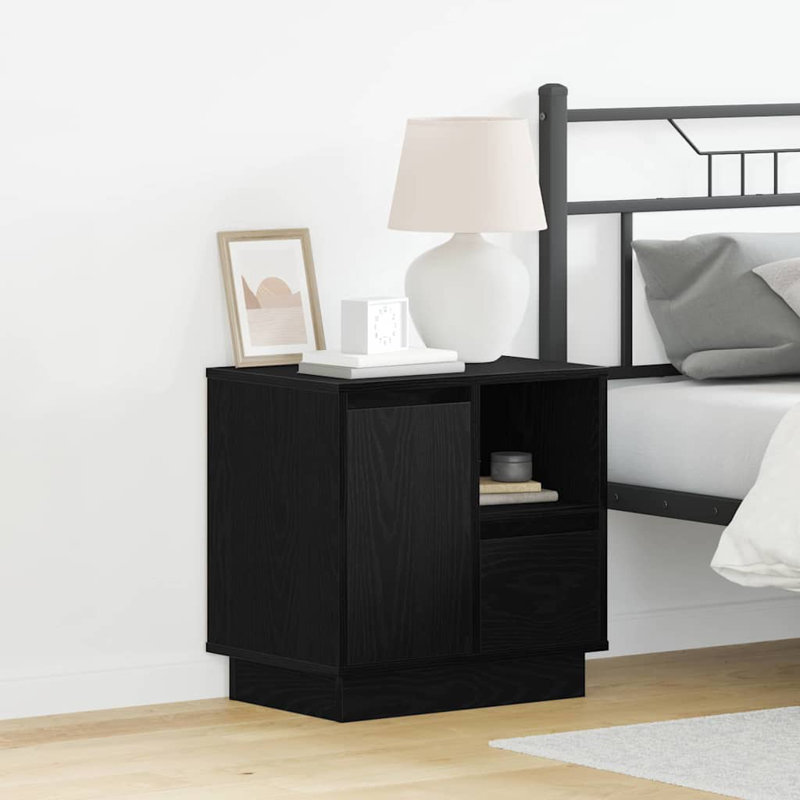 Bedside Cabinet 50 X 34.5 X 50 Cm Engineered Wood, Black