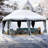 Kozyard Alexander Gray Double Roof Hardtop Gazebo with Privacy Curtain Mosquito Netting-86724636