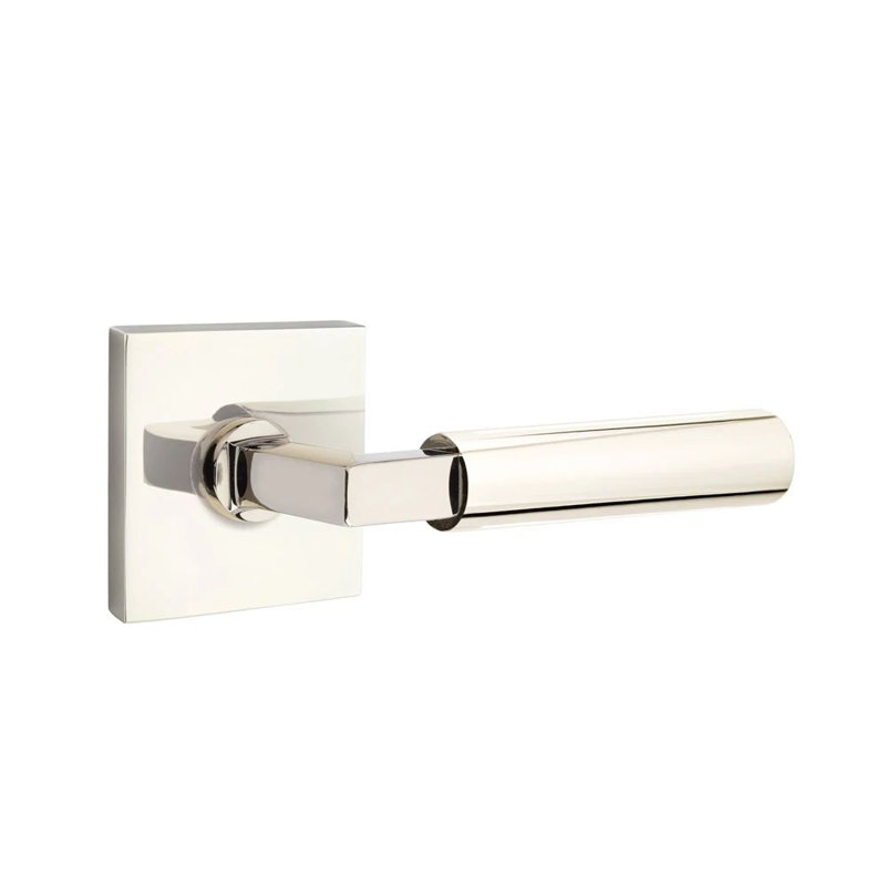 Mortaise intérieure Emtek Select Passage avec rosette carrée et tige carrée en L, levier lisse, Nickel poli, Oui