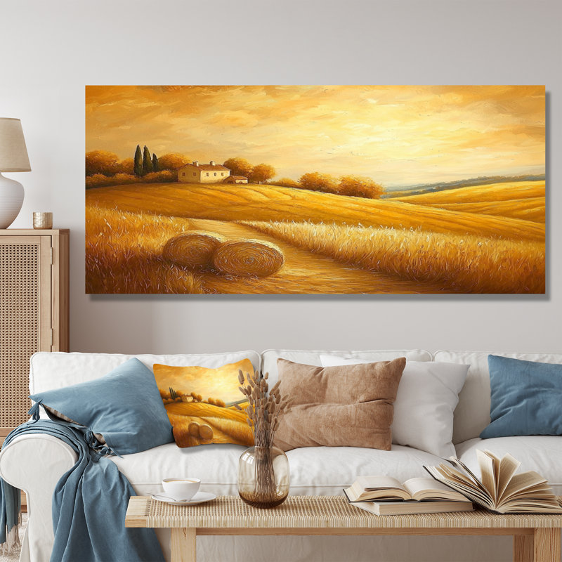 «Countryside Golden Harvest Fields I», impression d'art sur métal, campagne, H 28 po x l 60 po