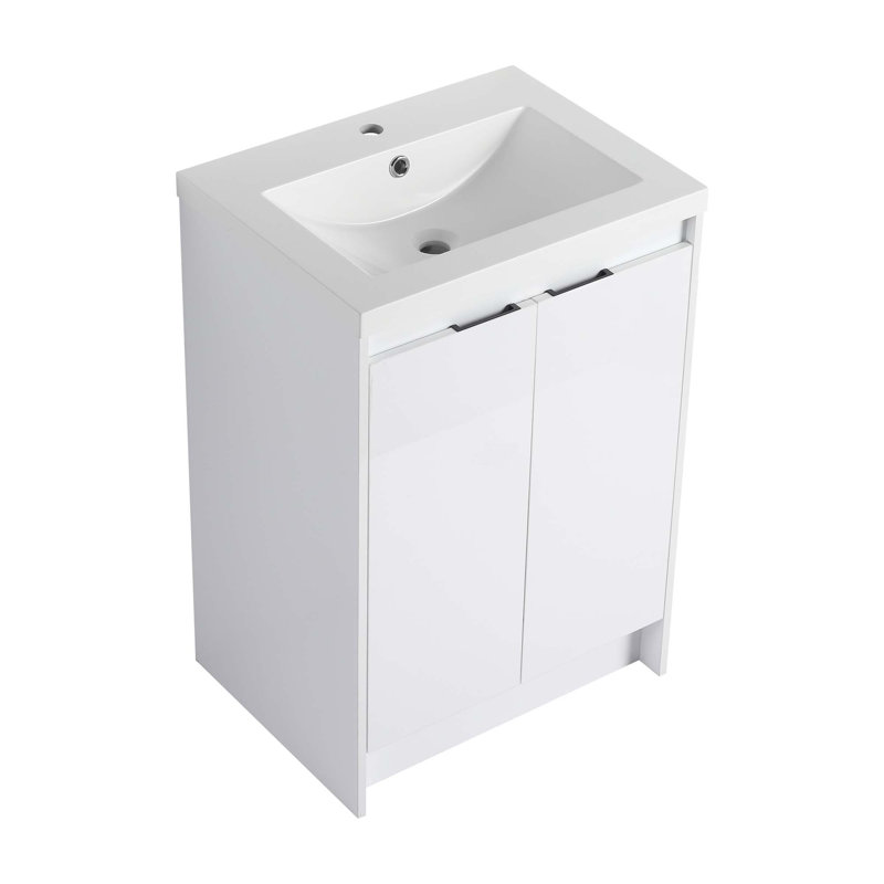 Meuble-lavabo autoportant 24 po avec lavabo en résine et 2 portes à fermeture douce (emballage KD)