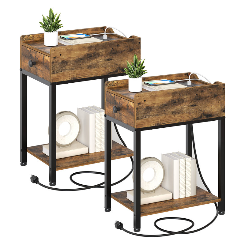 Table de bout étroite avec station de charge sans fil et rangement