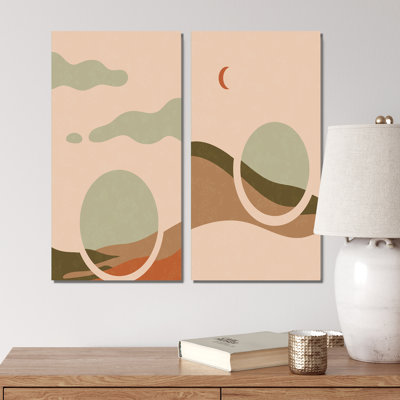 «Retro Sunrise Landscape with Moon I», ensemble de 2 impressions