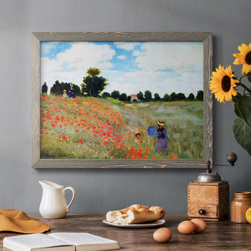 " Poppies By Monet ", Grey Framed, 26" H x 38" W x 1.5" D