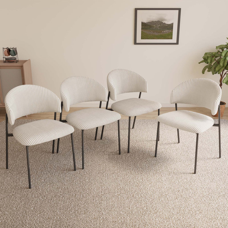 Corduroy Stainless Steel Dining Chairs, White, 4