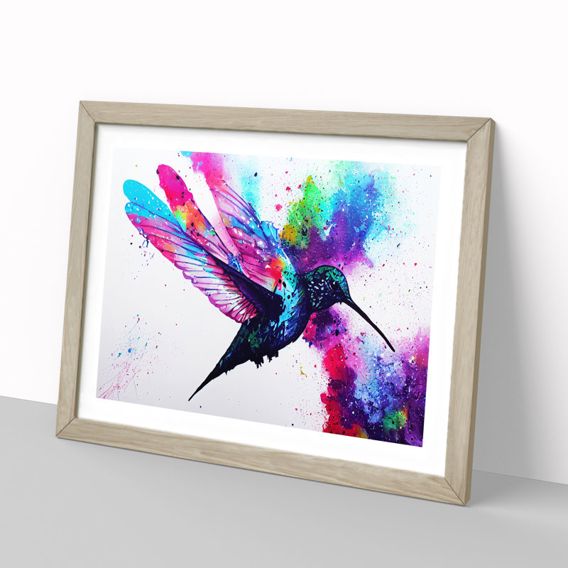 Hummingbird Splash Vol.2 Abstract - Framed Print, 34cm H x 46cm W x 2cm D, Oak