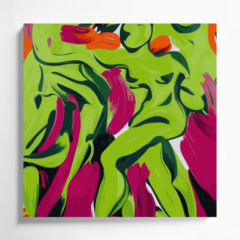 Art mural abstrait sur toile vert figuratif, H 8 po x l 8 po