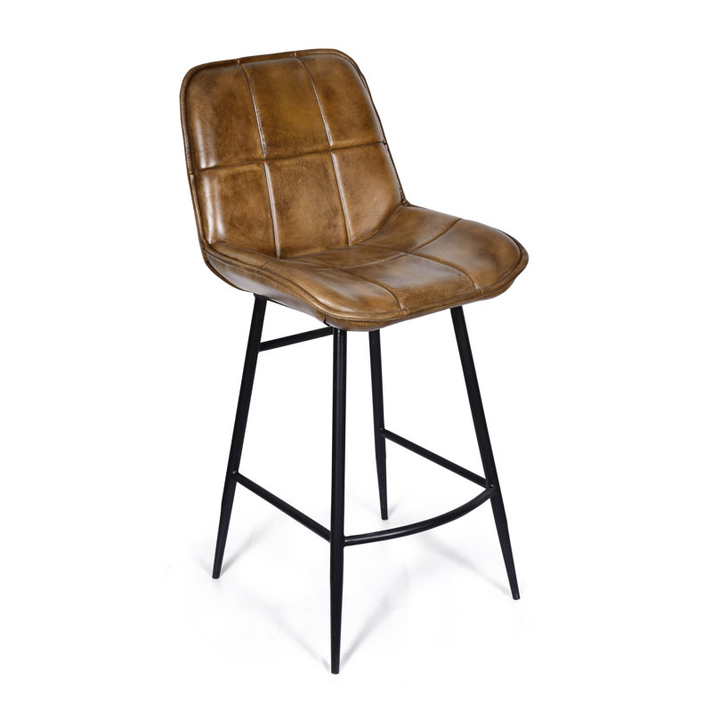 Upholstered Counter Stool with Metal Frame, Brown 