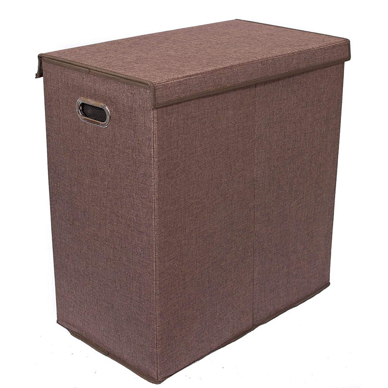 BirdRock Tall Laundry Hamper with Lid and 2 Removeable Bags - Double 13Gal Collapsible Dirty Laundry Basket (Brown), Brown