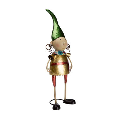 Statue de jardin en métal Elf avec chapeau vert