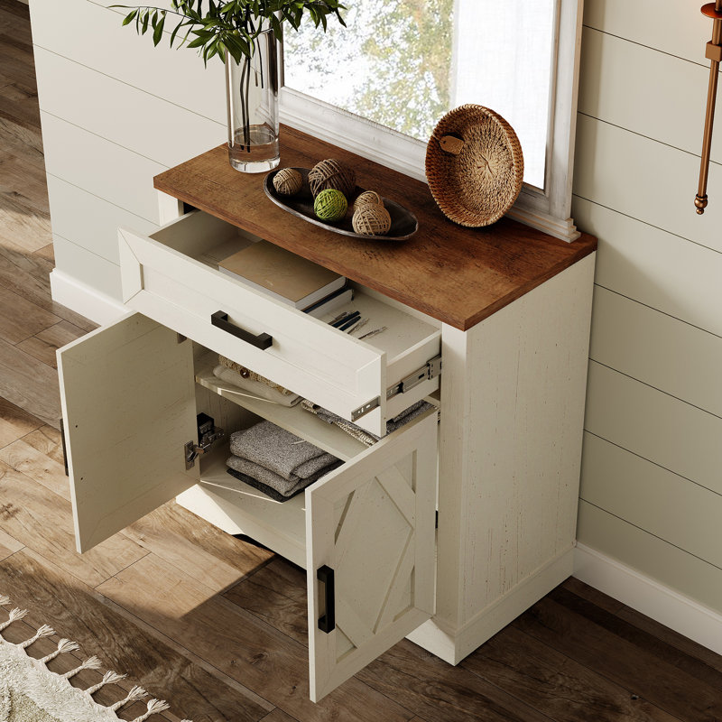 Laziza 63"W Large Modern Farmhouse Large Storage Sideboard Cabinet With Barn Doors & Drawers, Scratch-Resistant Tree Bark Finish