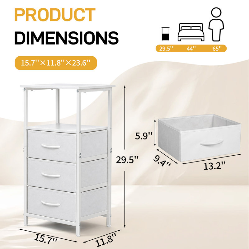 15.7 " W Standard Drawer Nightstand, White