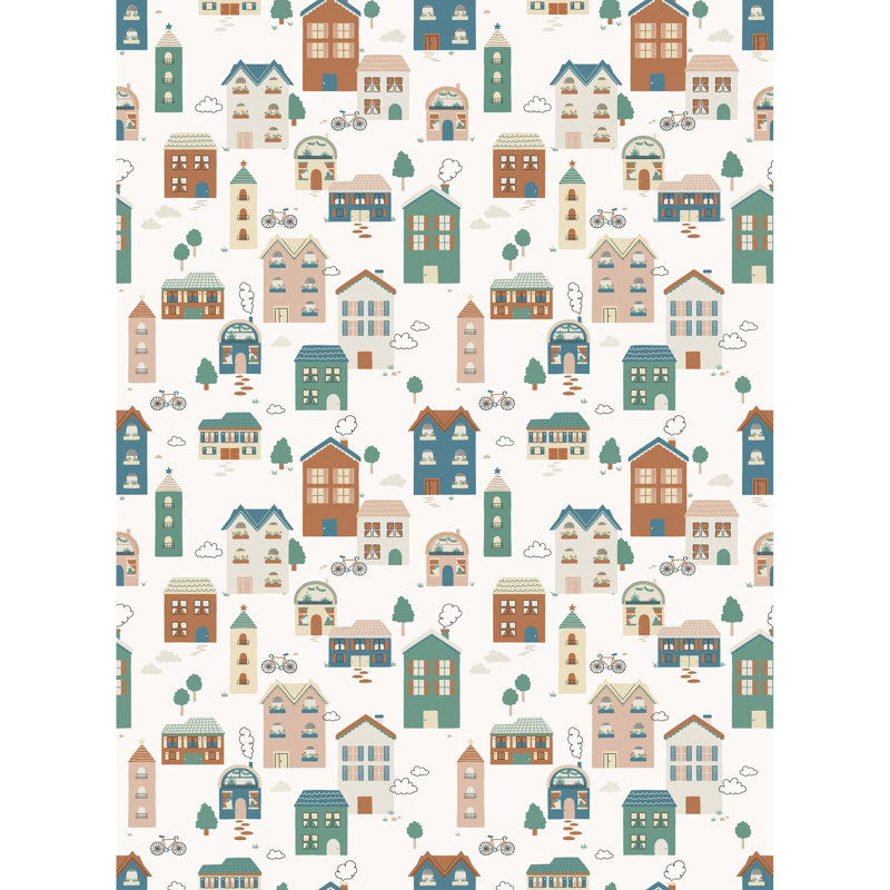 Day Dreamers Collection Multi-Colored Tiny Houses 78.7-Inches Wide x 9.3-Feet High 4-Panel Wall Mural