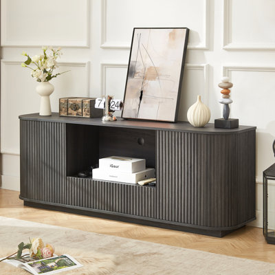 Meuble télé 64 po, buffet arrondi, armoire de rangement, armoire à rayures verticales 64 po