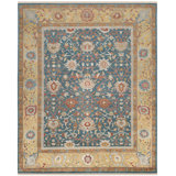 Sultanabad Aregua Hand Knotted Wool/Cotton Blue/Gold Area Rug