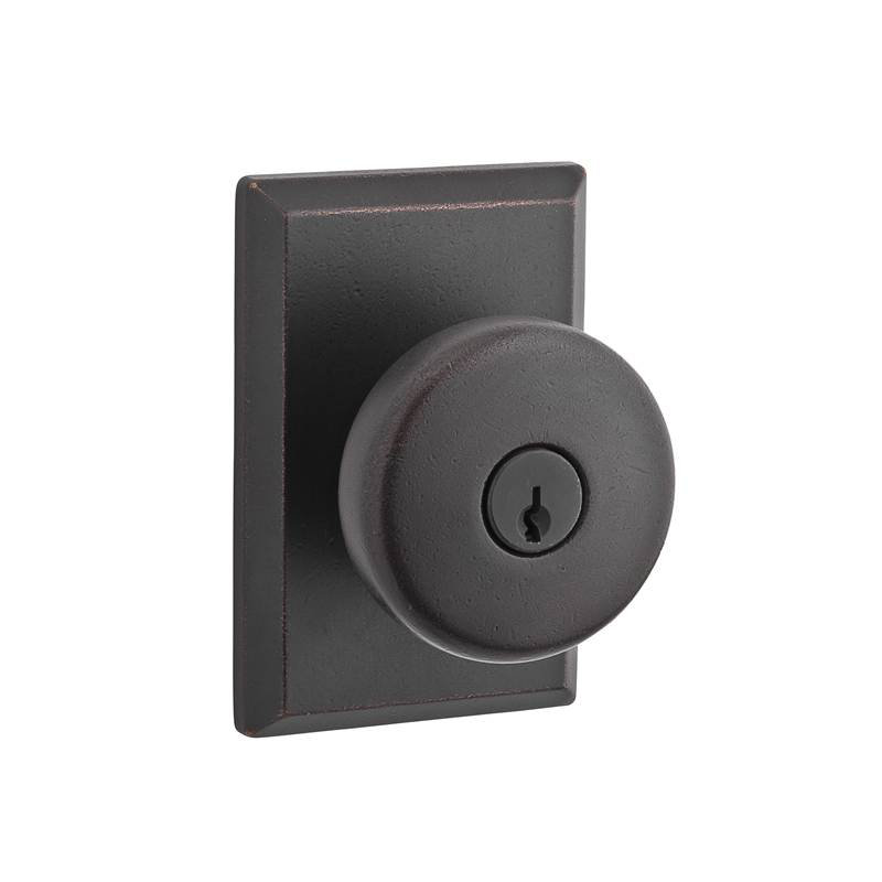 Rustic Keyed Door Knob with Rustic Square Rose, Yes, Keyed Alike, Dark Bronze