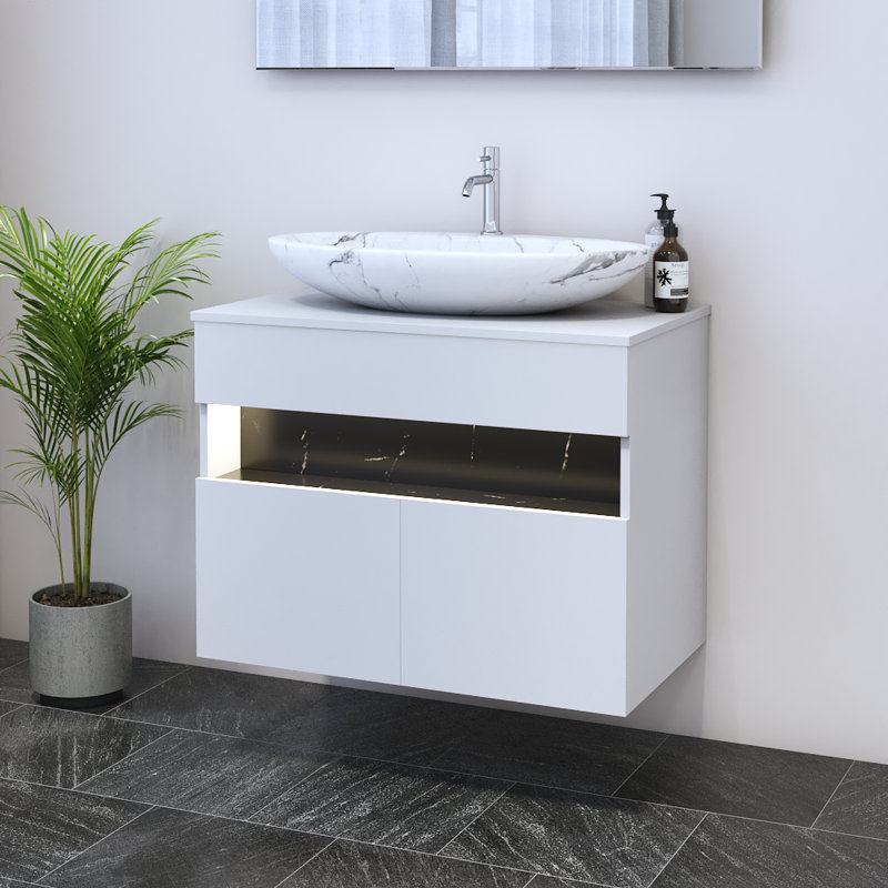 Meuble-lavabo simple 31,5 po avec comptoir Lieke, Blanc, Blanc