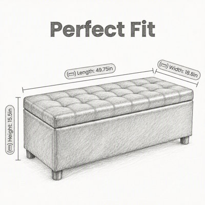 Banc coffre ottoman avec pieds en bois capitonnés et revêtement en similicuir, hauteur 126 cm (49,75 pouces), charge jusqu'à 136 kg (300 lb), idéal pour l'entrée ou la chambre.
