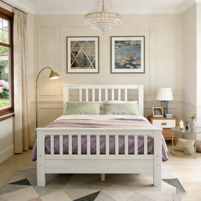 Wood Platform Bed with Headboard and Footboard