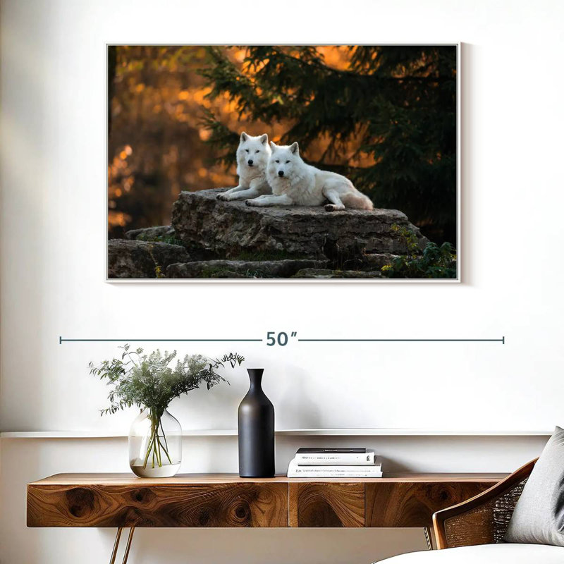 White Wolf Mates, Cadre flottant blanc, 40 po x 27 po