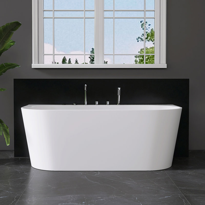 63" x 30" Freestanding Acrylic Whirlpool Bathtub With Nozzle Massage Function,  Massage, Including Faucet
