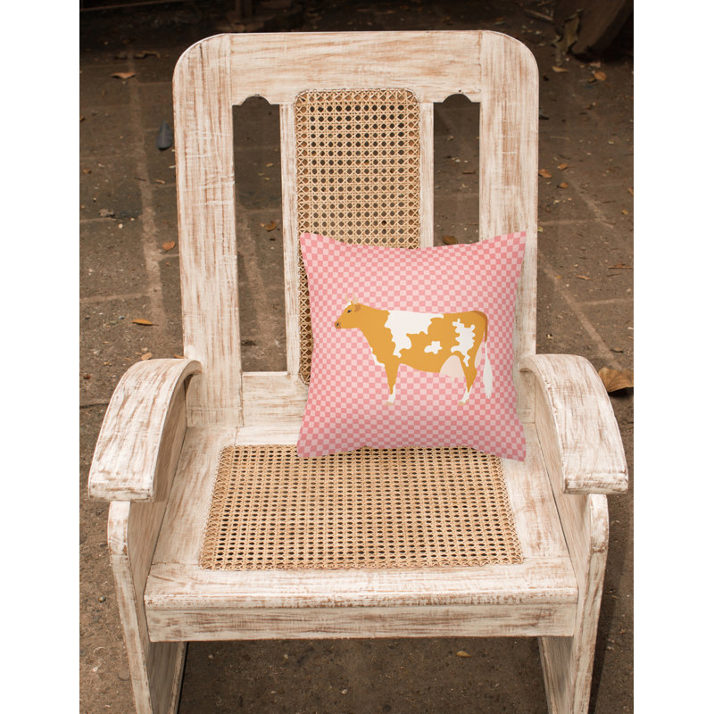 Coussin décoratif d’extérieur carré à damier de vache, Rose, 18 po x 18 po
