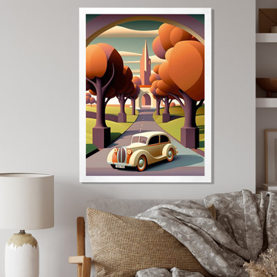 «Fancy Retro Car In Abstract Autumn Landscape», reproduction sur toile