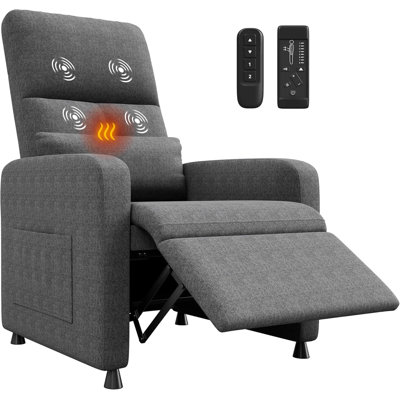 Power Recliner Chair with Massage and Heat, Adjustable Electric Recliner Ergonomic Overstuffed Tall Back, Padded Seat, 2 Side Pockets and USB Port, Ho