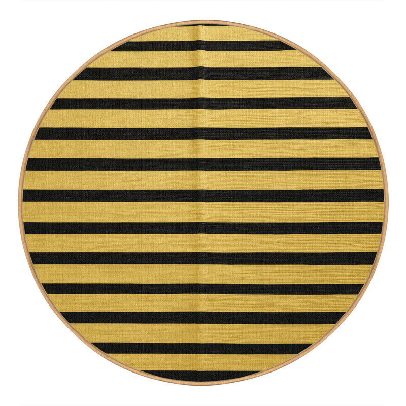Tapis brun à rayures horizontales lavable à la machine, Rond 7 pi