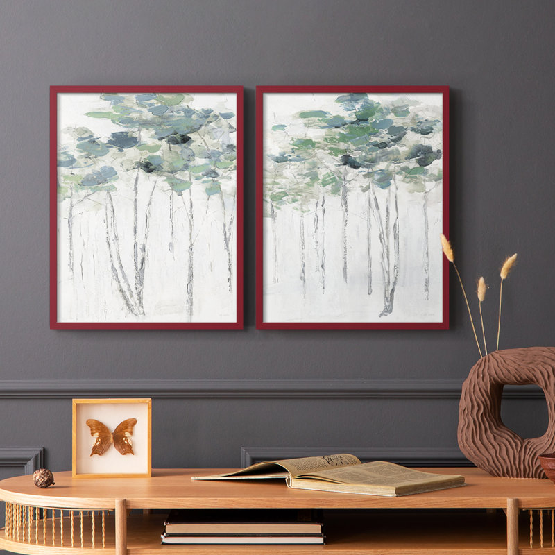 Impasto Tree Line I - impression encadrée de qualité supérieure - prête à être accrochée - aucun clou requis - aucun clou requis