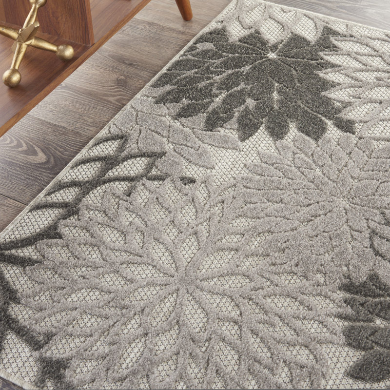 Tapis extérieur gris antidérapant 3 pi x 5 pi à motif floral