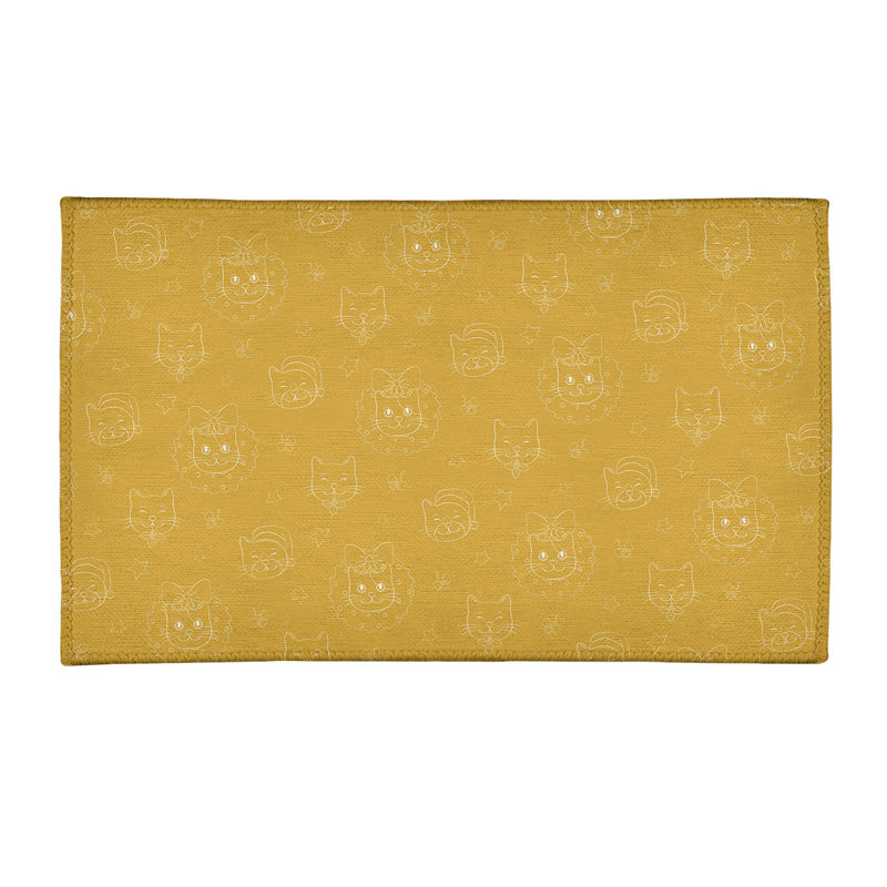 Tapis jaune fait main, Rectangle 3 pi x 5 pi
