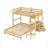 Storage-Focused Platform Bunk Bed Twin Over Full Natural-Toned Solid Pine With Built-in Desk and Three Drawers