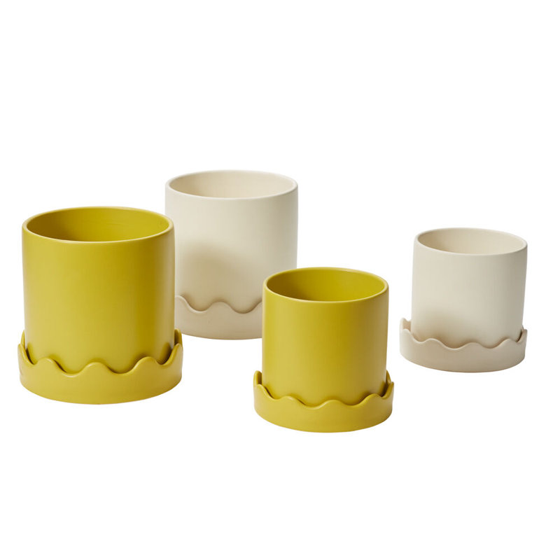 Winterview Pot with Saucer 7.5"x 7.25", 7.25" H x 7.5" W x 7.5" D, Yellow