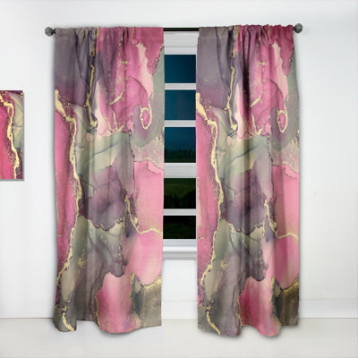Pink And Black Luxury Abstract Fluid Art - Modern Velvet Curtain - Room darkening - 1 panel