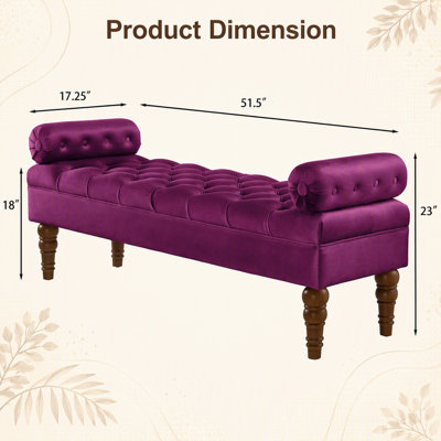 Banc de lit long en velours pour chambre à coucher, banc de fenêtre rembourré avec bouton touffeté, banc de vestibule, banc de traversin pour le salon - violet