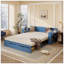 Grand lit de jour avec bureau amovible, tiroirs de rangement et table d'appoint hydraulique, bleu-129747077