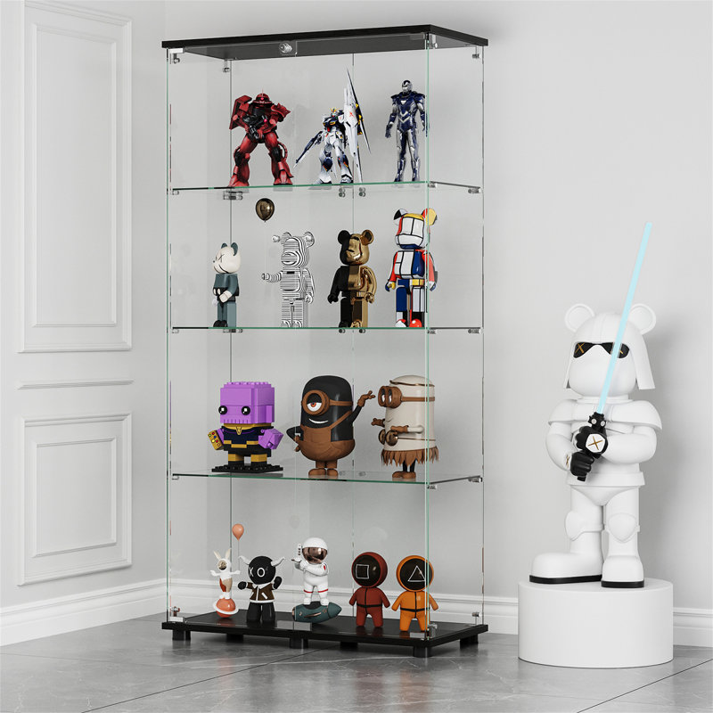 Vitrine en verre avec portes doubles à 4 tablettes et serrure